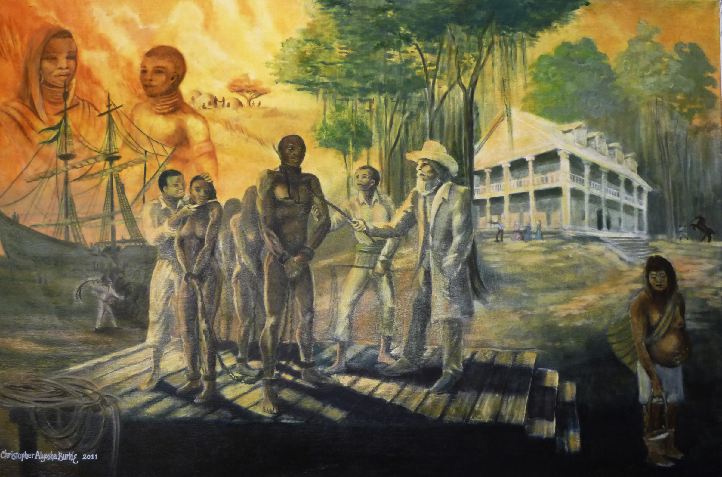 Painting with enslaved people and plantation owners