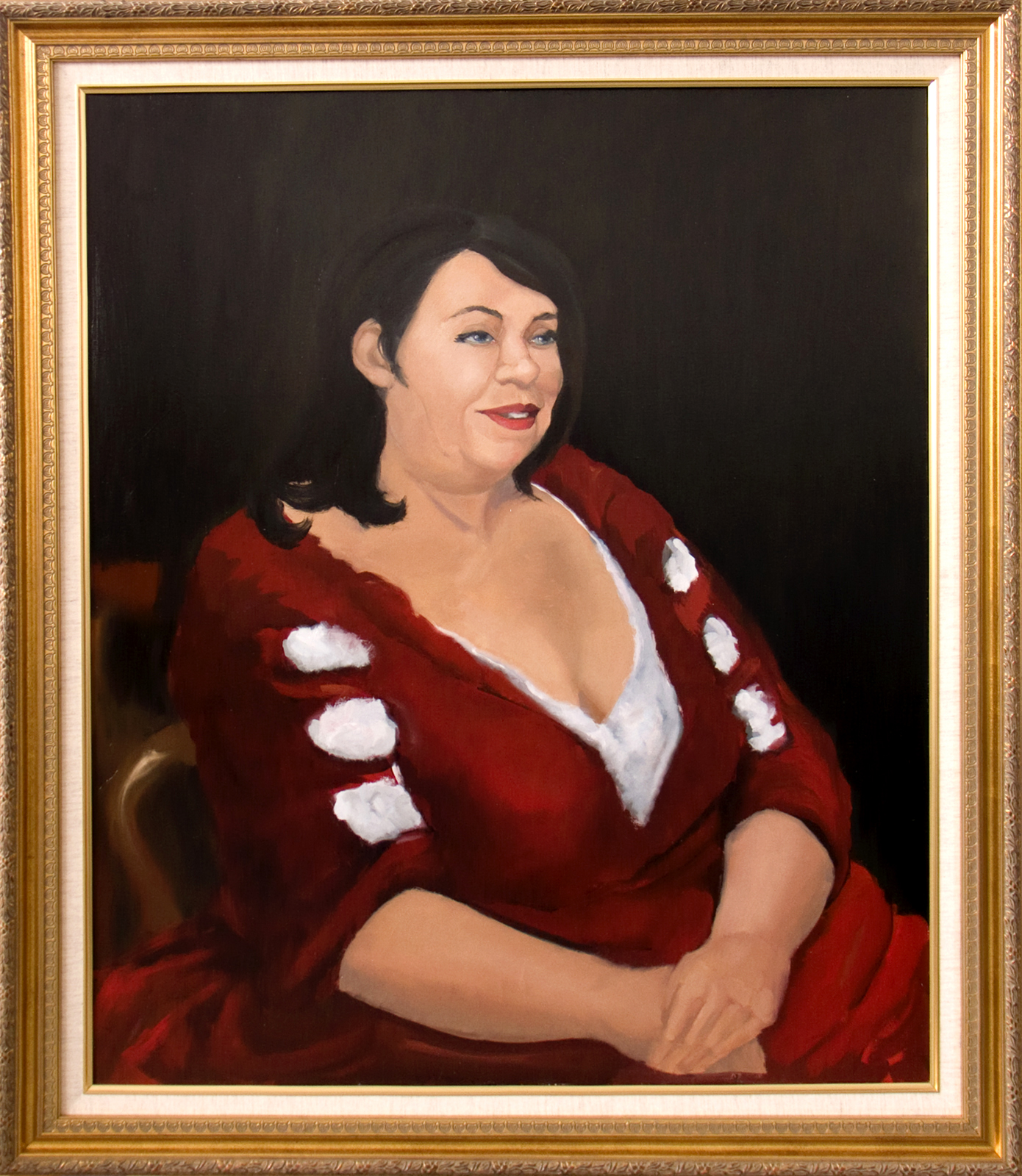 A portrait of a woman in a red dress