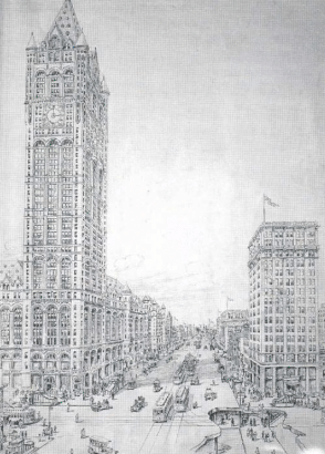 Vintage illustration of Downtown Newark